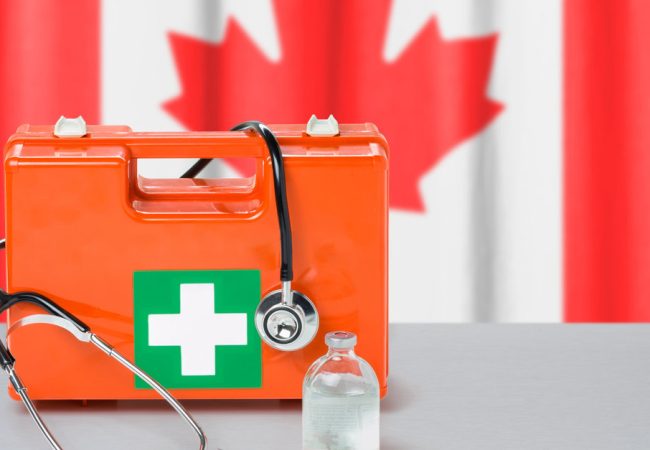 First aid kit with stethoscope and syringe - Canada