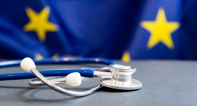 European Union flag with stethoscope. EU